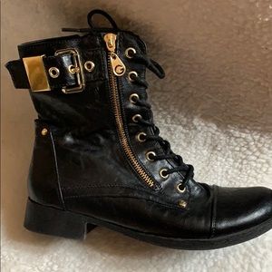Guess black and gold combat boots size 8